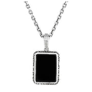 JOHN VARVATOS Snakeskin Sterling Silver Rectangle Onyx Pendant Necklace